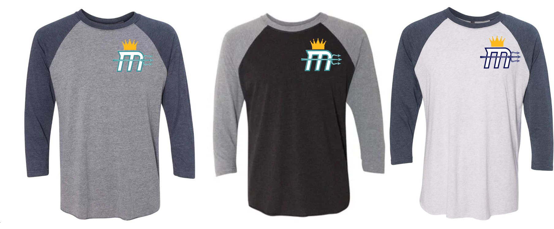 "Mariners M Small Logo" 3/4 Sleeve Cotton Tee