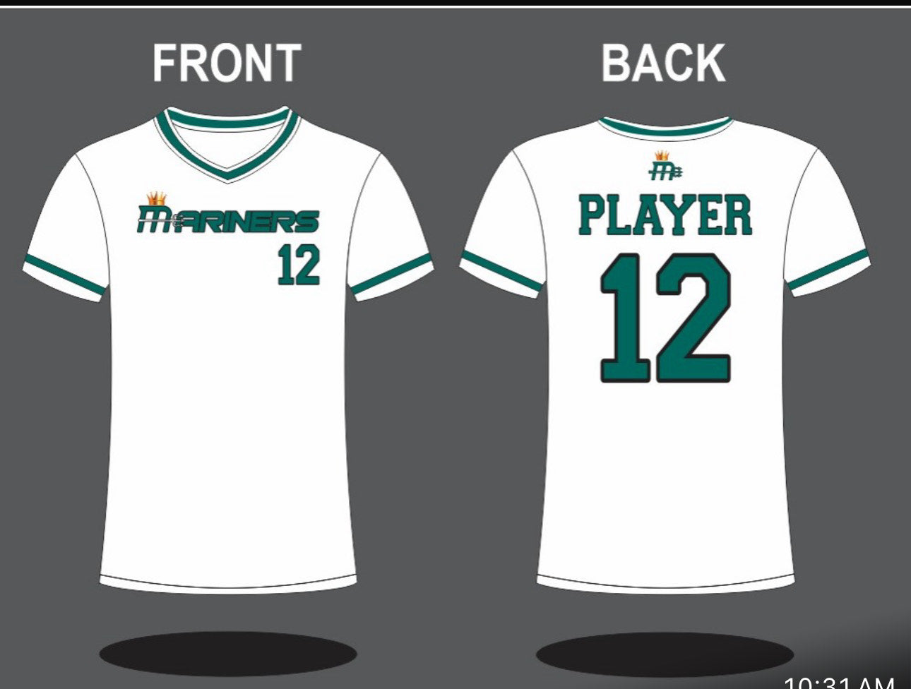 Men's/Boy's Mariners White Jersey