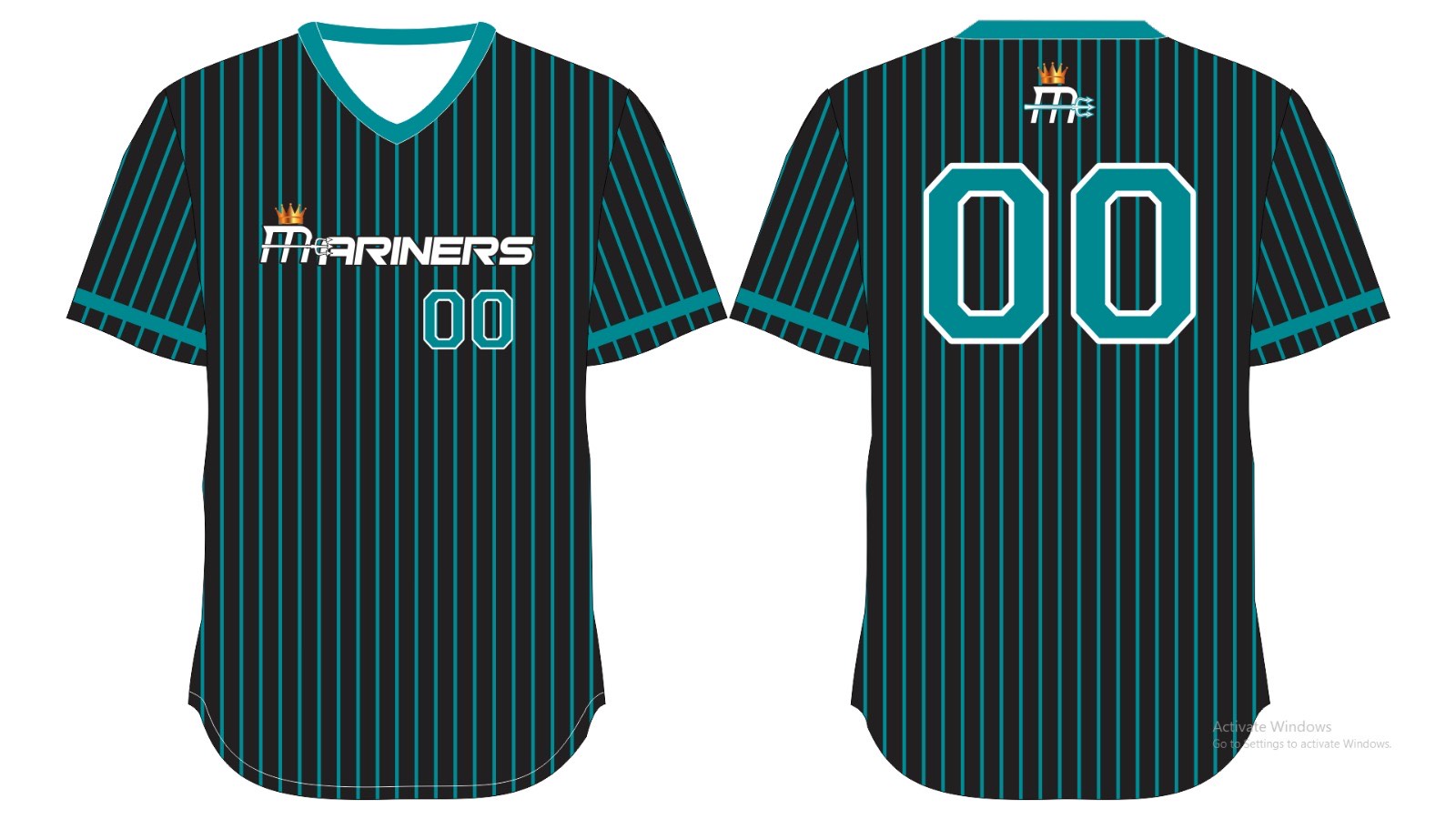 Men's/Boy's Mariners Black Jersey w/ Teal Pin Stripes